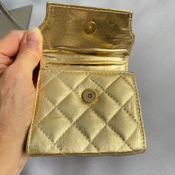 Simard Leather Mini Gold Quilted Metallic Chain Bag - Picture 2 of 15